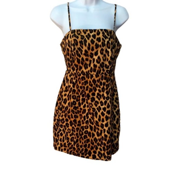 Zara Cheetah Print Spaghetti Strap Dress Zippered Back Size Small - Picture 1 of 10
